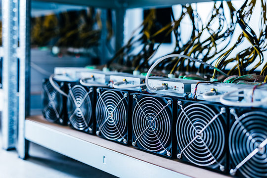 Bitcoin And Crypto Mining Farm. Big Data Center.