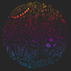 Rio de janeiro Brazil. Vector pattern with national symbols.