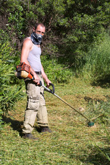 man mowing the lawn