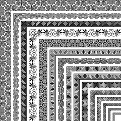 Vector set of corner brushes with traditional ethnic greek meander pattern