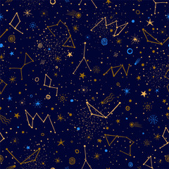 Materiał do szycia Space Galaxy constellation seamless pattern print could be used for textile, zodiac star yoga mat, phone case