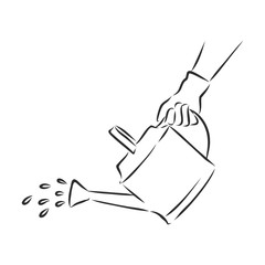 Watering can cartoon icon. Sketch fast pencil hand drawing illustration in funny doodle style, garden watering can in hand vector sketch illustration