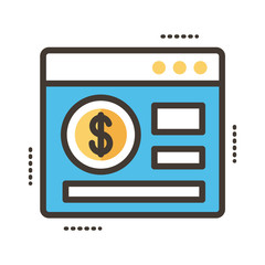 coin dollar in webpage line and fill style icon