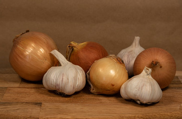 Still life with onions and garlic