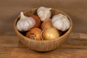 Still life with onions and garlic