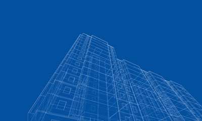 Obraz na płótnie Canvas Vector wire-frame model of a multi-storey building