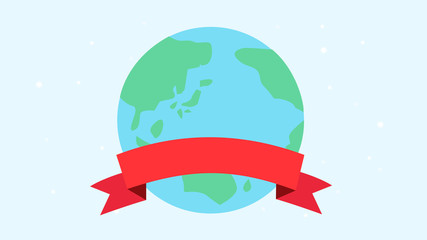 Fototapeta premium Earth with ribbon, planet in banner, 地球とリボン、世界、国際、ワールドデー、ラッピングアース