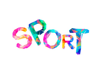 Word SPORT of vector colorful triangular letters