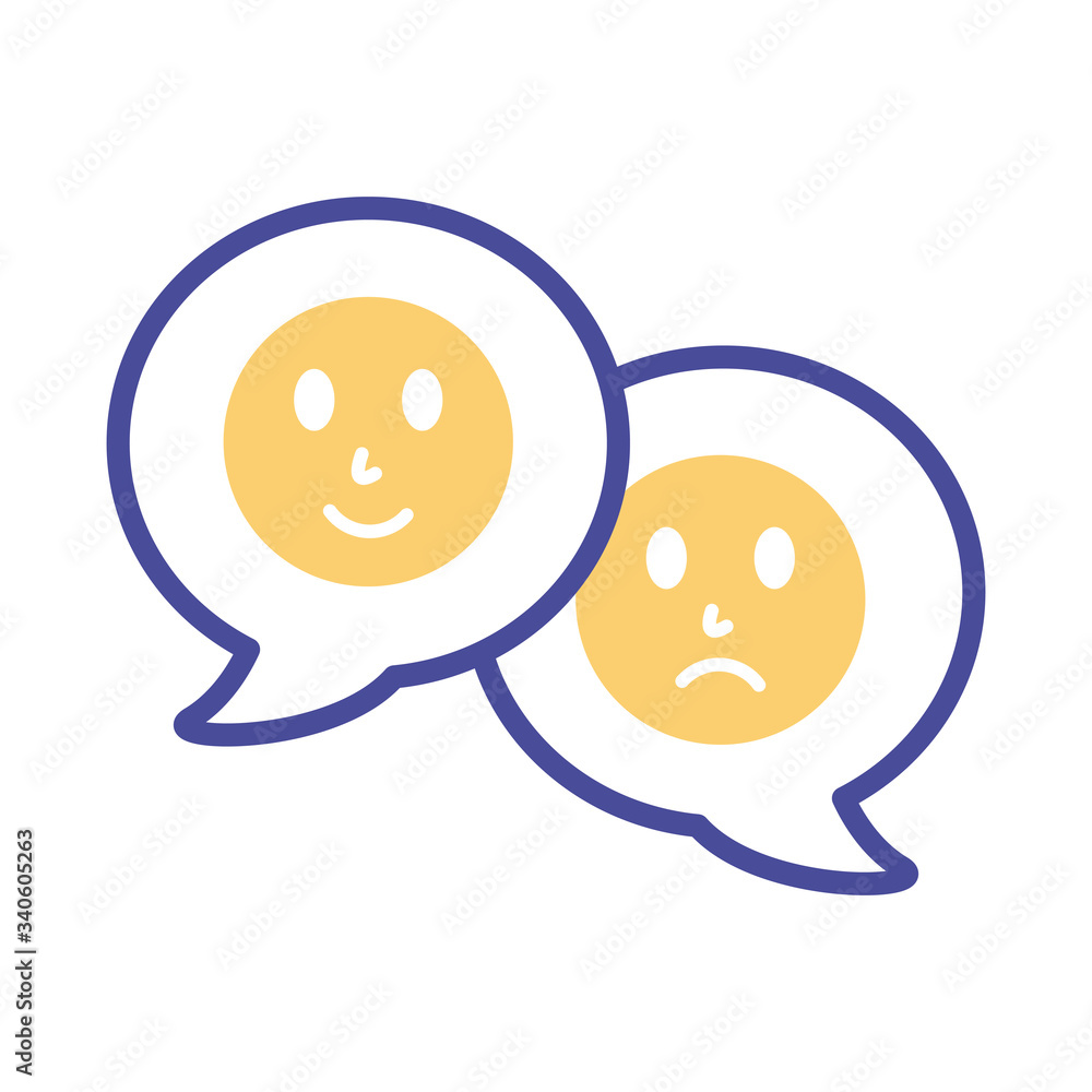 Wall mural speech bubbles with emojis mental health line style