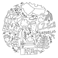 Vector icons and symbols. Czech Republic illustrations for banners, posters, background.