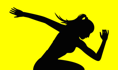 Running Girl Sprinter Silhouette of Women Side View Runner Ponytail Hair Women Sports Cartoon Vector Isolated Graphic Illustration on Yellow Background
