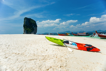 Travel to the island  sea  clear sky  water in Krabi  Thailand