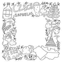 Vector icons and symbols. Czech Republic illustrations for banners, posters, background.