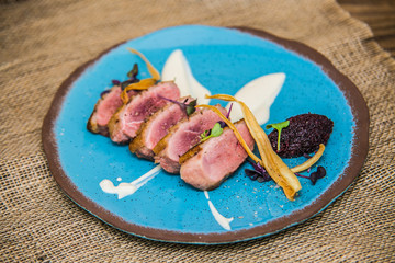 The food in the restaurant. Food styling and restaurant meal serving. Gourmet restaurant menu concept. Creative stylist restaurant