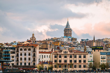 Obraz premium Galata Tower in Istanbul. Galata Kulesi. Istanbul cityscape in Turkey with Galata Kulesi Tower. Ancient Turkish famous landmark in Beyoglu district.