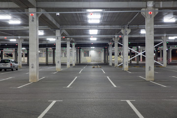 Empty car Parking in the shopping center during pandemic
