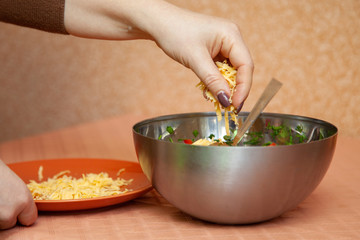 cooking vegetable salad in the home kitchen