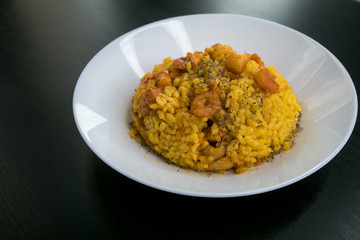 Traditional Valencian meal Arroz a banda with seafood