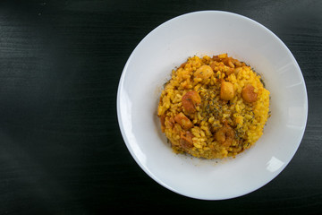 Traditional Valencian meal Arroz a banda with seafood