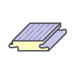 Solid wood flooring icon. That is floor finishing material made from single piece of wood and natural 100% wood product. Include tongue and groove for joining with other. For home interior decoration.