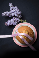 Homemade sponge cake with cream, flour, sugar, eggs and yeast. Delicious home made food.