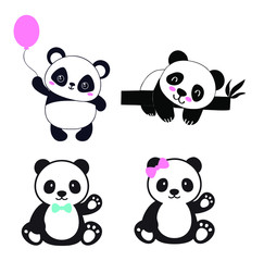 Vector illustration Set of cute Pandas