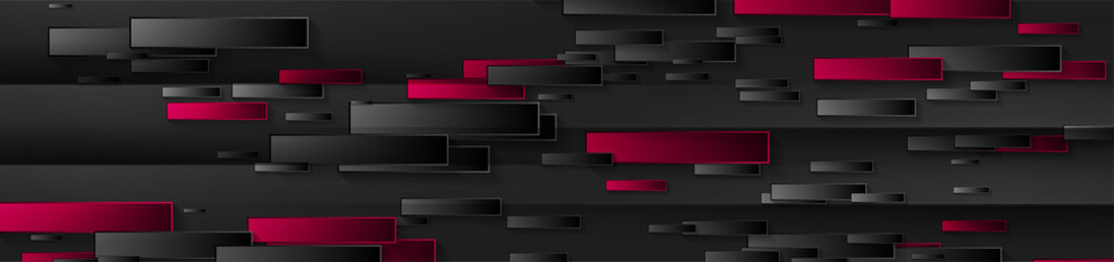 Red and black glossy geometric abstract banner. Technology vector background