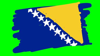 Bosnia And Herzegovina drawing flag on green background