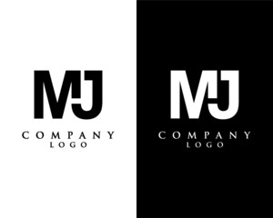 MJ, JM letter logo design vector black and white color background