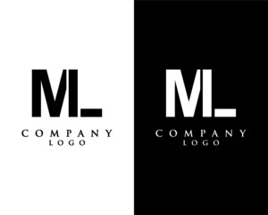 ML, LM letter logo design vector black and white color background