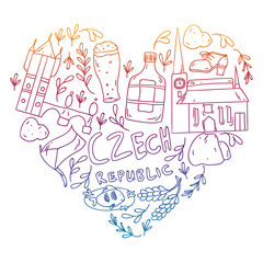 Obraz premium Vector icons and symbols. Czech Republic illustrations for banners, posters, background.