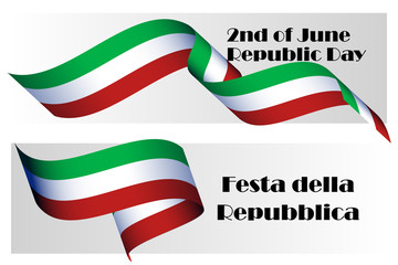 Republic Day in Italy, 2nd of June, traditional summer festival poster template with 3D realistic ribbon colored as Italian flag for national holiday banner, icon, greeting card. Vector illustration