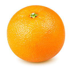 Isolated orange fruit. One whole orange fruit isolated on white background with clipping path