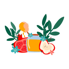 Rosh Hashana or Hebrew New Year Symbols Vector Composition