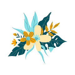 Colorful Bouquet with Flowers and Branches Vector Composition