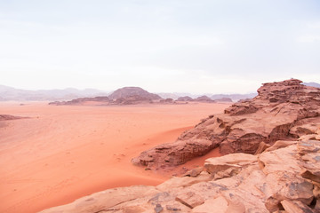 Sand-dunes and rocks in Wadi-Rum desert, Jordan, Middle East