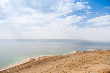 View of Dead Sea coastline, Jordan
