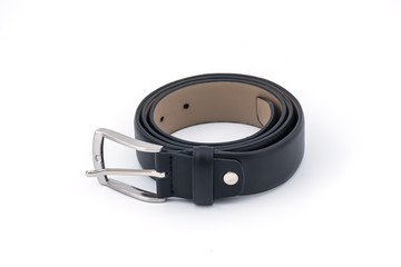 Obraz premium Fancy Black Mens Leather Belt with a metal buckle on white background