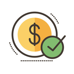 coin dollar with check symbol line and fill style