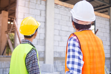 Inspector or worker inspects the construction of the house Structure or parts, store details, take care of inspections