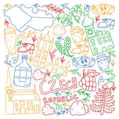 Vector icons and symbols. Czech Republic illustrations for banners, posters, background.