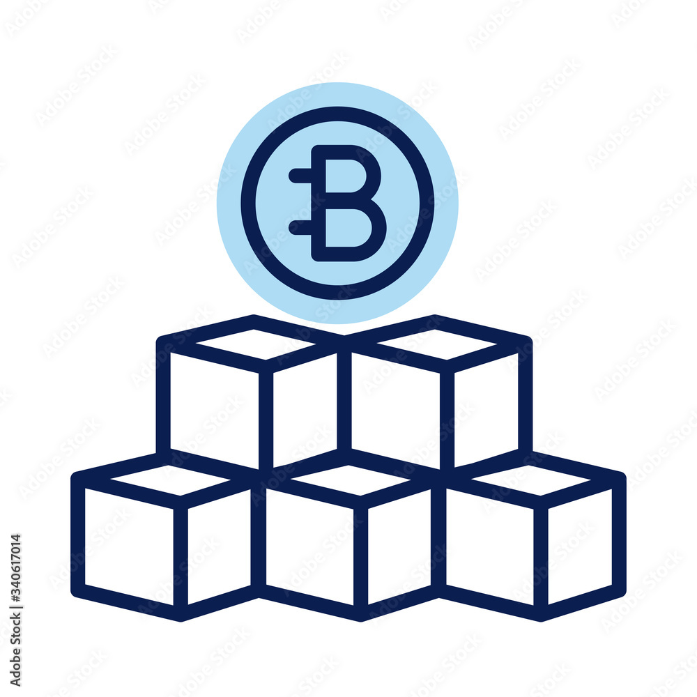 Poster bitecoin with blocks crypto currency line style