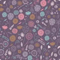 Foto op Canvas Summer meadow floral vector repeat pattern with dark background. Great for home decor, wrapping, scrapbooking, wallpaper, gift, kids.  © Louise Parr Studio