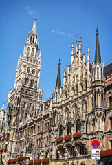 Fototapeta na wymiar Munich, Germany, Bavaria. Marienplatz town hall architecture