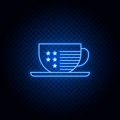 American, coffee, cup, tea gear blue icon set. Abstract background with connected gears and icons for logistic, service, shipping, distribution, transport, market, communicate concepts