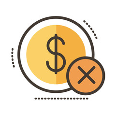 coin dollar with x symbol line and fill style