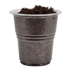 pot with soil, isolated on white background, clipping path, full depth of field