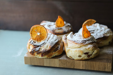 roll Graffin on a dark background. bakery products.Easter cake. puff pastry