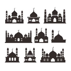 Set of Islamic Mosque Silhouette Design, Islamic Mosque Illustration Template Vector