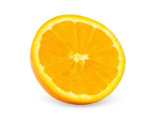 Closeup fresh single orange fruit sliced  isolated on white background with clipping path